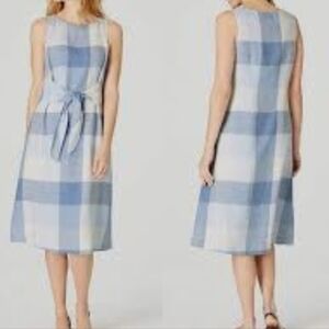 Nwot J. Jill Women's Love Linen Gingham Plaid Dress Blue & White SZ S